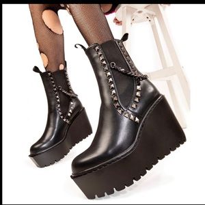 Never Worn LAMODA Black vegan leather studded booties SIZE 7
